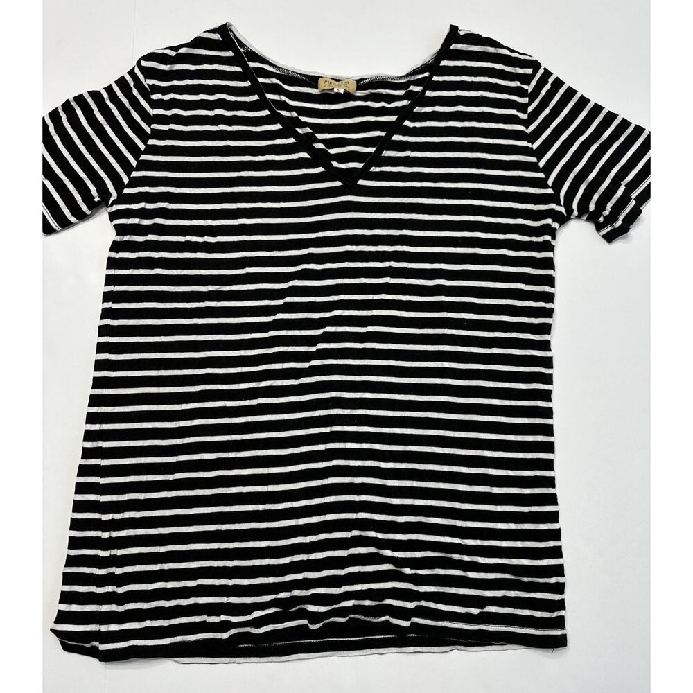 Piko 1988 Black White Striped V Neck Loose Fitting Shirt Size Small